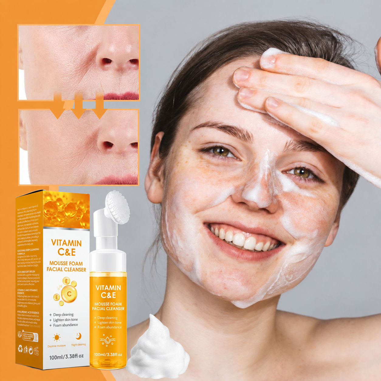🔥Last Day-Buy 1 Get 1 Free🔥Turmeric + Kojic Acid Foaming Facial Cleanser with Silicone Brush