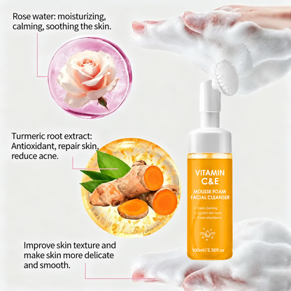 🔥Last Day-Buy 1 Get 1 Free🔥Turmeric + Kojic Acid Foaming Facial Cleanser with Silicone Brush