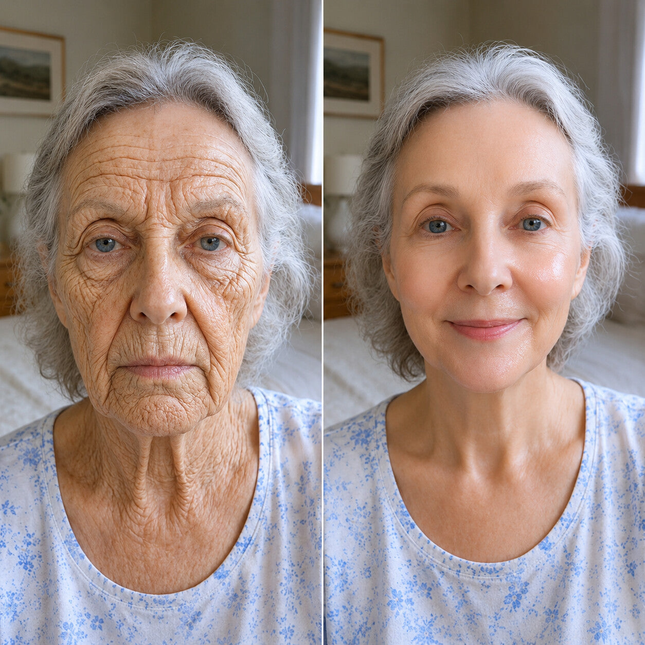 Before and after comparison of facial skin