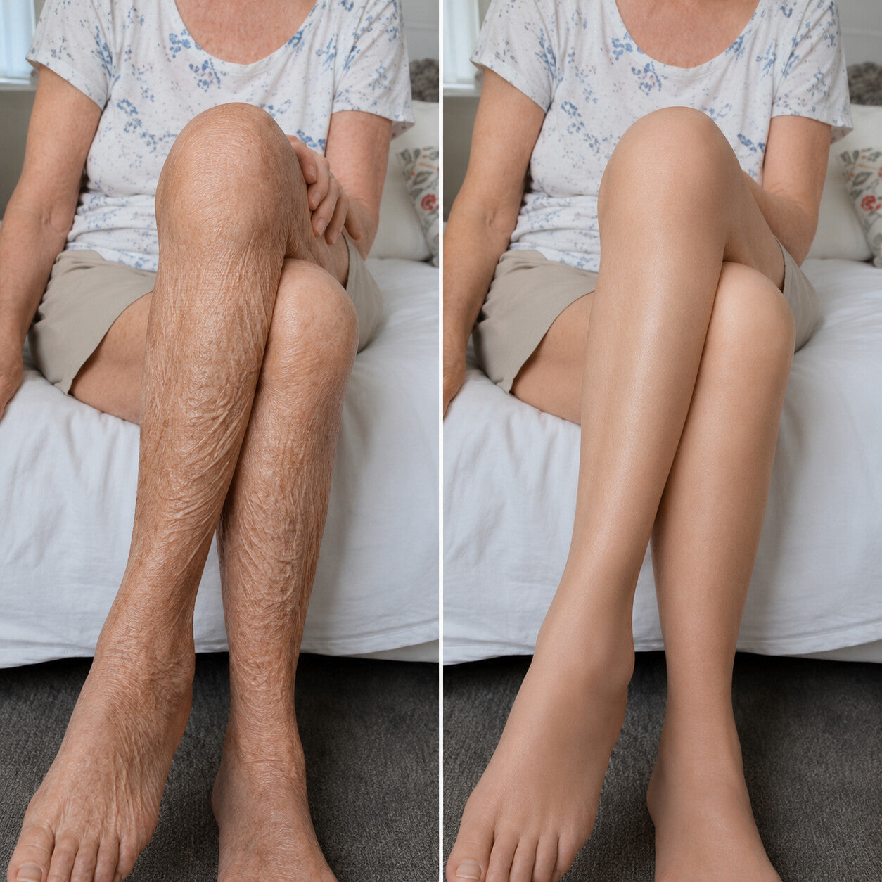 Before and after comparison of legs and knees