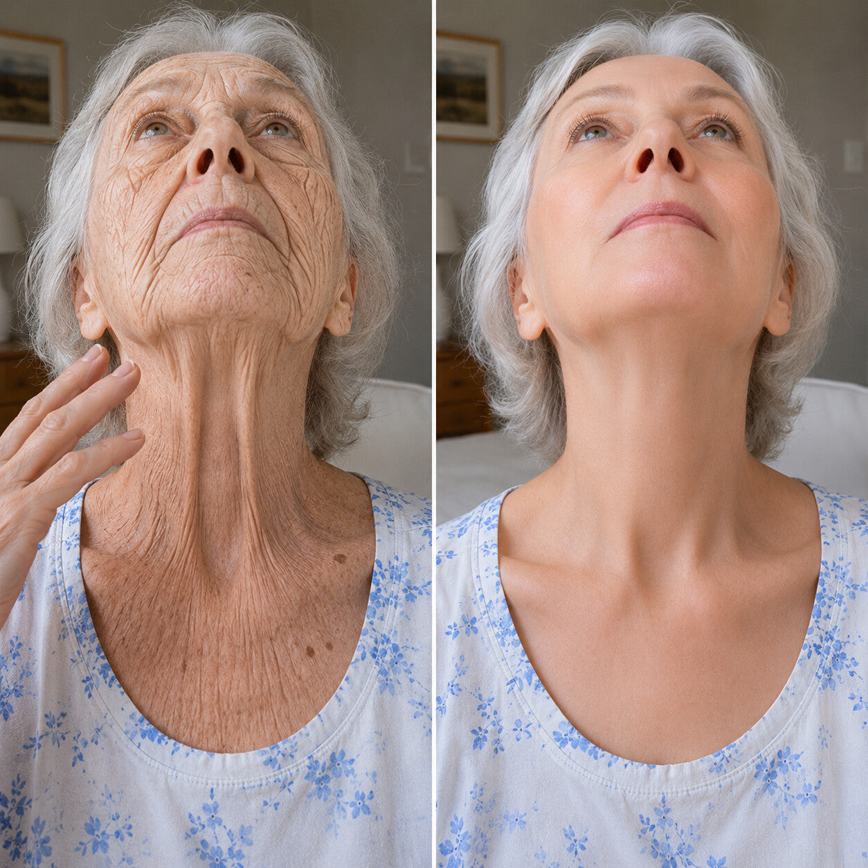 Before and after comparison of neck skin
